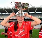 13 September 2015; Cork's Hannah Looney celebrates with the O'Duffy cup after the game. Liberty Insurance All Ireland Senior Camogie Championship Final, Cork v Galway. Croke Park, Dublin. Picture credit: Piaras Ó Mídheach / SPORTSFILE