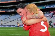 13 September 2015; Cork captain Ashling Thompson and Laura Treacy, right, celebrate after the game. Liberty Insurance All Ireland Senior Camogie Championship Final, Cork v Galway. Croke Park, Dublin. Picture credit: Piaras Ó Mídheach / SPORTSFILE