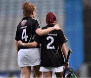 13 September 2015; Dejected Kildare players Fiona Trant, left, and Clodagh Flanagan at the end of the game. All Ireland Intermediate Camogie Championship Final, Kildare v Waterford. Croke Park, Dublin. Picture credit: David Maher / SPORTSFILE