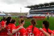13 September 2015; The Cork substitutes look on as the Cork and Galway team's wait to meet The President of Ireland Michael D. Higgins. Liberty Insurance All Ireland Senior Camogie Championship Final, Cork v Galway. Croke Park, Dublin. Picture credit: Piaras Ó Mídheach / SPORTSFILE