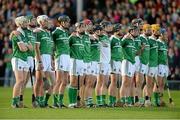 12 September 2015; The Limerick team, including Cian Lynch, left, stand together during the playing of the national anthem before the game. Bord Gais Energy GAA Hurling All-Ireland U21 Championship Final, Limerick v Wexford, Semple Stadium, Thurles, Co. Tipperary. Picture credit: Diarmuid Greene / SPORTSFILE