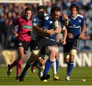 12 September 2015; Jack Conan, Leinster, is tackled by Josh Turnbull, Cardiff Blues. Guinness PRO12, Round 2, Leinster v Cardiff Blues. RDS, Ballsbridge, Dublin. Picture credit: Stephen McCarthy / SPORTSFILE
