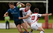 12 September 2015; Conor Nash, Leinster, is tackled by Michaell Savage and Michael O'Neill, Ulster - U18 Clubs. Ulster v Leinster - U18 Clubs - Clubs Interprovincial Rugby Championship Round 2, Rainey RFC, Magherafelt, Derry. Picture credit: Oliver McVeigh / SPORTSFILE