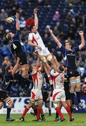 29 March 2009; Ryan Caldwell, Ulster, battles for possession in the lineout with Leo Cullen, 4, and Devin Toner, Leinster. Magners League, Leinster v Ulster. RDS, Dublin. Picture credit: Stephen McCarthy / SPORTSFILE