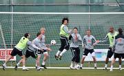 30 March 2009; Republic of Ireland's Stephen Hunt, centre, jumping, in action against team-mates during squad training ahead of their 2010 FIFA World Cup Qualifier against Italy on Wednesday. Gannon Park, Malahide, Co. Dublin. Picture credit: David Maher / SPORTSFILE