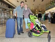 30 March 2009; WBA World Super Bantamweight Champion Bernard Dunne with his wife Pamela, and children, daughter Caoimhe, age 2, and Finn, age 1, departing Dublin airport on their way for a family holiday. Dublin Airport, Dublin. Picture credit: David Maher / SPORTSFILE