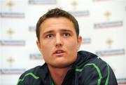30 March 2009; Northern Ireland's Jonathan Tuffey speaking to the media during a press conference ahead of their 2010 FIFA World Cup Qualifier match against Slovenia on Wednesday. Hilton Hotel, Templepatrick, Co. Antrim. Picture credit: Oliver McVeigh / SPORTSFILE
