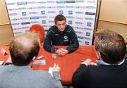 30 March 2009; Northern Ireland's George McCartney speaking to the media during a press conference ahead of their 2010 FIFA World Cup Qualifier match against Slovenia on Wednesday. Hilton Hotel, Templepatrick, Co. Antrim. Picture credit: Oliver McVeigh / SPORTSFILE