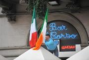31 March 2009; A local worker erects the national flags of the Republic of Ireland and Itlay oustside a local restaurant in Bari, Italy, ahead of the 2010 FIFA World Cup Qualifier against Italy on Wednesday. Republic of Ireland Fans in Italy, Bari, Italy. Picture credit: David Maher / SPORTSFILE