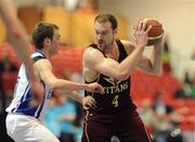 28 March 2009; David O'Keeffe, Titans, in action against Audrius Dimiciukas, Ballon BC. Basketball Ireland's Men's Division One Final, Titans, Galway v Ballon BC, Carlow, Aura Complex, Letterkenny, Co. Donegal. Picture credit: Brendan Moran / SPORTSFILE