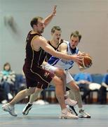 28 March 2009; Audrius Dimiciukas, Ballon BC, in action against David O'Keeffe, left, and Rinvydas Visockas, Titans. Basketball Ireland's Men's Division One Final, Titans, Galway v Ballon BC, Carlow, Aura Complex, Letterkenny, Co. Donegal. Picture credit: Brendan Moran / SPORTSFILE