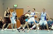 28 March 2009; Paul Freeman, Titans, is defended by Audrius Dimiciukas, Ballon BC. Basketball Ireland's Men's Division One Final, Titans, Galway v Ballon BC, Carlow, Aura Complex, Letterkenny, Co. Donegal. Picture credit: Brendan Moran / SPORTSFILE
