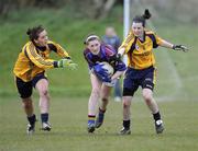 29 March 2009; Aishling Lenoard, University of Limerick, in action against Roisin O'Keeffe and Lyndsey Davey, DCU. O'Connor Cup Final, University of DCU v University of Limerick, UUJ, Jordanstown, Shore Road, Newtownabbey, Co. Antrim. Picture credit: Oliver McVeigh / SPORTSFILE