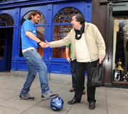 30 March 2009; A man on the street shakes hands with former Italian international Toto Schillaci at the launch of Boylesports' supporters promotion for Irish fans travelling to Bari for the crunch group 8 game between the Republic of Ireland and the Azzurre. Boylesports, Grafton Street, Dublin. Picture credit: Pat Murphy / SPORTSFILE