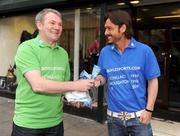 30 March 2009; Former Italian and Republic of Ireland  internationals Toto Schillaci and Ray Houghton enjoy an ice cream at the launch of Boylesports' supporters promotion for Irish fans travelling to Bari for the crunch group 8 game between the Republic of Ireland and the Azzurre. Boylesports, Grafton Street, Dublin. Picture credit: Pat Murphy / SPORTSFILE