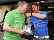 30 March 2009; Former Italian and Republic of Ireland  internationals Toto Schillaci and Ray Houghton enjoy an ice cream at the launch of Boylesports' supporters promotion for Irish fans travelling to Bari for the crunch group 8 game between the Republic of Ireland and the Azzurre. Boylesports, Grafton Street, Dublin. Picture credit: Pat Murphy / SPORTSFILE