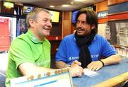 30 March 2009; Former Italian and Republic of Ireland internationals Toto Schillaci and Ray Houghton place a bet at the launch of Boylesports' supporters promotion for Irish fans travelling to Bari for the crunch group 8 game between the Republic of Ireland and the Azzurre. Boylesports, Grafton Street, Dublin. Picture credit: Pat Murphy / SPORTSFILE