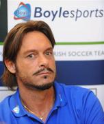 30 March 2009; Former Italian international Toto Schillaci and Ray Houghton place a bet at the launch of Boylesports' supporters promotion for Irish fans travelling to Bari for the crunch group 8 game between the Republic of Ireland and the Azzurre. Boylesports, Grafton Street, Dublin. Picture credit: Pat Murphy / SPORTSFILE