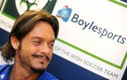 30 March 2009; Former Italian international Toto Schillaci and Ray Houghton place a bet at the launch of Boylesports' supporters promotion for Irish fans travelling to Bari for the crunch group 8 game between the Republic of Ireland and the Azzurre. Boylesports, Grafton Street, Dublin. Picture credit: Pat Murphy / SPORTSFILE