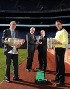 31 March 2009; At the launch of the 2009 FBD All-Ireland GAA Golf Challenge were, from left, Tyrone football manager Mickey Harte, Adrian Taheny, Director of Marketing and Sales, FBD Insurance, GAA President Nickey Brennan and Kilkenny hurler Eddie Brennan. Croke Park, Dublin. Photo by Sportsfile