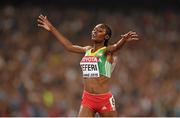 30 August 2015; Senbere Teferi of Ethiopia after finishing second during the Women's 5000m final. IAAF World Athletics Championships Beijing 2015 - Day 9, National Stadium, Beijing, China. Picture credit: Stephen McCarthy / SPORTSFILE