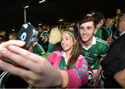 12 September 2015; A supporter take a selfie with Bord Gais Energy man of the match Barry Nash, Limerick, on the pitch after the game. Bord Gais Energy GAA Hurling All-Ireland U21 Championship Final, Limerick v Wexford, Semple Stadium, Thurles, Co. Tipperary. Picture credit: Diarmuid Greene / SPORTSFILE