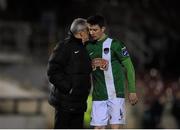 14 September 2015; Cork City manager John Caulfield congratulates his player John Dunleavy after the game. Irish Daily Mail FAI Senior Cup Quarter-Final Replay, Cork City v Derry City. Turner's Cross, Cork. Picture credit: Eoin Noonan / SPORTSFILE