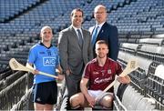 15 September 2015; Pictured at the launch of the AIG Fenway Hurling Classic and Irish Festival are, from left, Dublin hurler David O'Callaghan, Danny Glant, Global Head of Sponsorship, AIG, Galway hurler Aidan Harte and Declan O’Rourke, General Manager, AIG Ireland. Dublin will take on Galway in Super 11’s hurling at Fenway Park, Boston, on November 22nd. Croke Park, Dublin. Picture credit: Ramsey Cardy / SPORTSFILE