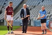 15 September 2015; Pictured at the launch of the AIG Fenway Hurling Classic and Irish Festival is Declan O’Rourke, General Manager, AIG Ireland, centre, with Galway hurler Aidan Harte, left, and Dublin hurler David O'Callaghan. Dublin will take on Galway in Super 11’s hurling at Fenway Park, Boston, on November 22nd. Croke Park, Dublin. Picture credit: Ramsey Cardy / SPORTSFILE