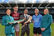 15 September 2015; Pictured at the launch of the AIG Fenway Hurling Classic and Irish Festival are, from left, Sinead McDevitt, Aer Lingus, Galway hurler Aidan Harte, Danny Glant, Global Head of Sponsorship, AIG, Dublin hurler David O'Callaghan and Eilis Gallagher, Aer Lingus. Dublin will take on Galway in Super 11’s hurling at Fenway Park, Boston, on November 22nd. Croke Park, Dublin. Picture credit: Ramsey Cardy / SPORTSFILE