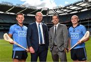 15 September 2015; Pictured at the launch of the AIG Fenway Hurling Classic and Irish Festival are, from left, Dublin hurler Cian Boland, Declan O’Rourke, General Manager, AIG Ireland, Danny Glant, Global Head of Sponsorship, AIG, and Dublin hurler David O'Callaghan. Dublin will take on Galway in Super 11’s hurling at Fenway Park, Boston, on November 22nd. Croke Park, Dublin. Picture credit: Ramsey Cardy / SPORTSFILE