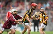 6 September 2015; Mairtin Gannon, Scoil Mhuire Lourdes BNS, Mooncoin, Co. Kilkenny, in action against Padraig Hynes, Knockanore, Co. Waterford, representing Galway, during the Cumann na mBunscoil INTO Respect Exhibition Go Games 2015 at Kilkenny v Galway - GAA Hurling All-Ireland Senior Championship Final. Croke Park, Dublin Picture credit: Diarmuid Greene / SPORTSFILE
