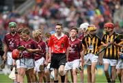 6 September 2015; Referee Eoin O'Leary, Scoil Oilibheir, Ballyvolane, Co. Cork, and players during the Cumann na mBunscoil INTO Respect Exhibition Go Games 2015 at Kilkenny v Galway - GAA Hurling All-Ireland Senior Championship Final. Croke Park, Dublin Picture credit: Diarmuid Greene / SPORTSFILE