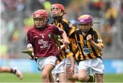 6 September 2015; Adam English, Doon CBS, Co. Limerick, representing Galway, in action against Caolan O'Neill, Scoil Iosagain NS, Buncrana, Co. Donegal, representing, Kilkenny, during the Cumann na mBunscoil INTO Respect Exhibition Go Games 2015 at Kilkenny v Galway - GAA Hurling All-Ireland Senior Championship Final. Croke Park, Dublin Picture credit: Diarmuid Greene / SPORTSFILE