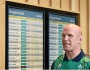 16 September 2015; Ireland captain Paul O'Connell at Dublin Airport ahead of the Ireland's departure for the 2015 Rugby World Cup. Terminal 2, Dublin Airport, Dublin. Picture credit: Stephen McCarthy / SPORTSFILE