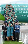 16 September 2015; Ireland players and Aer Lingus staff at Dublin Airport ahead of their departure for the 2015 Rugby World Cup. Terminal 2, Dublin Airport, Dublin. Picture credit: Stephen McCarthy / SPORTSFILE