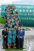 16 September 2015; Ireland players and Aer Lingus staff at Dublin Airport ahead of their departure for the 2015 Rugby World Cup. Terminal 2, Dublin Airport, Dublin. Picture credit: Stephen McCarthy / SPORTSFILE