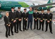 16 September 2015; Ireland captain Paul O'Connell with Aer Lingus staff at Dublin Airport ahead of their departure for the 2015 Rugby World Cup. Terminal 2, Dublin Airport, Dublin. Picture credit: Stephen McCarthy / SPORTSFILE