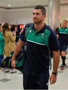 16 September 2015; Ireland's Rob Kearney in Cardiff Airport on their arrival ahead of the 2015 Rugby World Cup. Cardiff Airport, Wales. Picture credit: Brendan Moran / SPORTSFILE