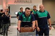 16 September 2015; Ireland's Cian Healy, left, and Rory Best in Cardiff Airport on their arrival ahead of the 2015 Rugby World Cup. Cardiff Airport, Wales. Picture credit: Brendan Moran / SPORTSFILE