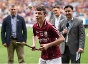 6 September 2015; John Monahan, age 15, from Sarsfields GAA Club, Galway, participates in a freestyle hurling exhibition. GAA Hurling All-Ireland Senior Championship Final, Kilkenny v Galway, Croke Park, Dublin. Picture credit: Stephen McCarthy / SPORTSFILE