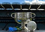 17 September 2015; A view of the Sam Maguire Cup and match ball at Croke Park ahead of the 2015 GAA Football All-Ireland Senior Championship Final between Dublin and Kerry. Croke Park, Dublin. Picture credit: Ramsey Cardy / SPORTSFILE