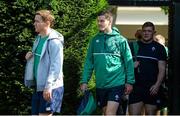 17 September 2015; Ireland players, from left, Eoin Reddan, Jonathan Sexton and Tadhg Furlong arrive for  squad training. Sophia Gardens, Cardiff, Wales. Picture credit: Brendan Moran / SPORTSFILE