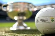 17 September 2015; A view of the match ball and the Sam Maguire Cup at Croke Park ahead of the 2015 GAA Football All-Ireland Senior Championship Final between Dublin and Kerry. Croke Park, Dublin. Picture credit: Ramsey Cardy / SPORTSFILE