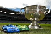 17 September 2015; A view of the Sam Maguire Cup and Dublin and Kerry jerseys in Croke Park ahead of the 2015 GAA Football All-Ireland Senior Championship Final. Croke Park, Dublin. Picture credit: Ramsey Cardy / SPORTSFILE
