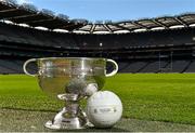17 September 2015; A view of the Sam Maguire Cup and match ball in Croke Park ahead of the 2015 GAA Football All-Ireland Senior Championship Final between Dublin and Kerry. Croke Park, Dublin. Picture credit: Ramsey Cardy / SPORTSFILE