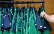 17 September 2015; Ireland training gear for the players is sorted before squad training. Sophia Gardens, Cardiff, Wales. Picture credit: Brendan Moran / SPORTSFILE