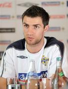 31 March 2009; Northern Ireland's Aaron Hughes, during a press conference of their 2010 FIFA World Cup Qualifier against Slovenia on Wednesday. Northern Ireland Press Conference, Hilton Hotel, Templepatrick, Co. Antrim. Picture credit: Oliver McVeigh / SPORTSFILE