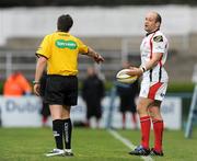 29 March 2009; Ulster hooker Rory Best argues with referee Carlos Demasco, France. Magners League, Leinster v Ulster. RDS, Dublin. Picture credit: Stephen McCarthy / SPORTSFILE