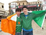 31 March 2009; Republic of Ireland supporters Liam Carroll and Kieran Beckles, from Galway City, in Bari ahead of the 2010 FIFA World Cup Qualifier against Italy on Wednesday. Republic of Ireland Fans in Italy, Bari, Italy. Picture credit: Ray McManus / SPORTSFILE